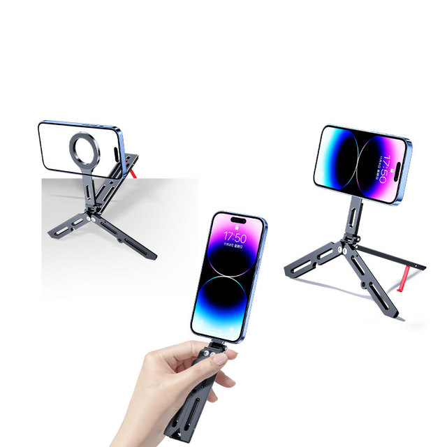 Aluminum Alloy Foldable Tripod Stand Flexible Selfie Stick Phone Holder New Condition for Outdoor Travel Office Home Bed Desk
