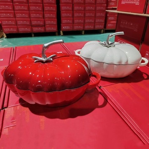 Casserole en <span class=keywords><strong>fonte</strong></span> émaillée rouge antiadhésive de haute qualité, nouvelle, 25 cm, en forme de citrouille - Product Image 3