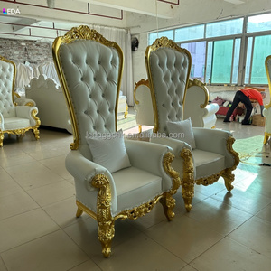 เก้าอี้บัลลังก์สีเงินทรงสูงสำหรับพระราชาและพระราชินี ตกแต่งเวทีงานแต่งงาน LEDA เก้าอี้งานแต่งงานสุดหรูสำหรับเจ้าบ่าวและเจ้าสาว - Product Image 1