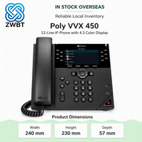 Téléphone IP professionnel Polycom VVX 450, 12 touches de numérotation, écran LCD couleur 4,3 pouces, Ethernet Gigabit PoE, voix HD pour Microsoft Skype for Business