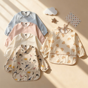 Logo Customized Print Waterproof Pu Kids Aprons Smocked Long Sleeve Baby Products <b>Training</b> <b>Bib</b> Apron - Product Image 5