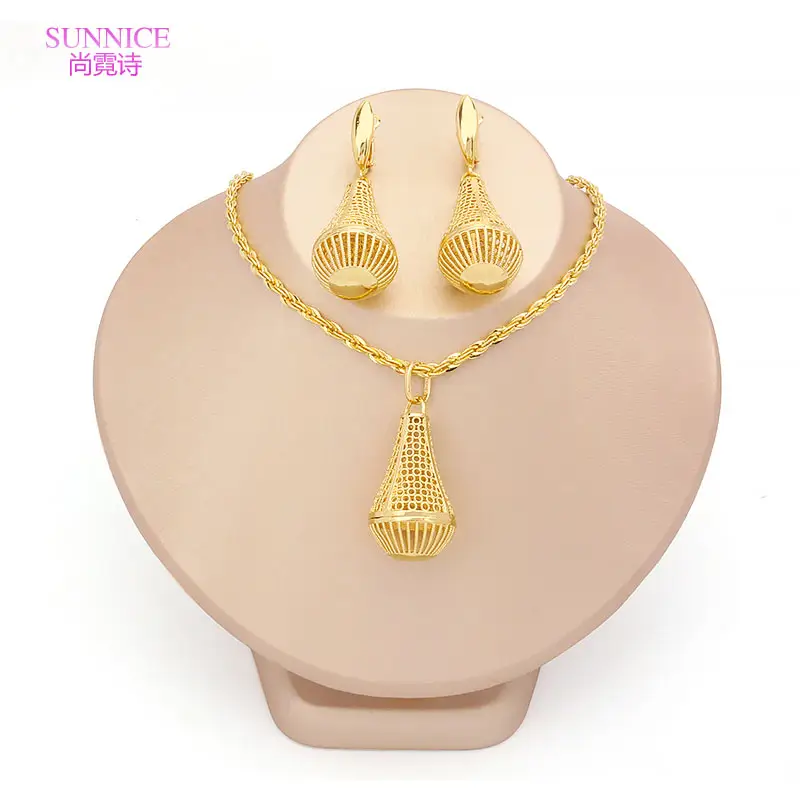 Sunnice-Ensemble de bijoux de mariée vintage pour femmes, bijoux brésiliens en plaqué or 18 carats, ensemble de boucles d'oreilles et pendentifs arabes