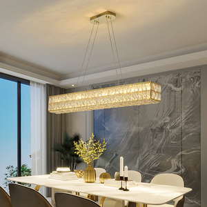 Lámpara de Araña <span class=keywords><strong>Rectangular</strong></span> de Cristal, Lámpara Colgante de Techo para Comedor, Lámpara de Araña <span class=keywords><strong>LED</strong></span> Dorada para Isla de <span class=keywords><strong>Cocina</strong></span> - Product Image 2