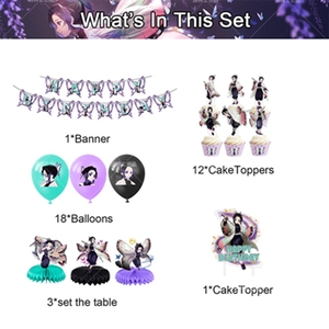 Décorations de fête d'anniversaire <span class=keywords><strong>Demon</strong></span> <span class=keywords><strong>Slayer</strong></span> Kochou Shinobu, ballons, fournitures de fête Kimetsu no Yaiba, <span class=keywords><strong>bannière</strong></span>, décoration de gâteau d'anime X4195 - Product Image 2