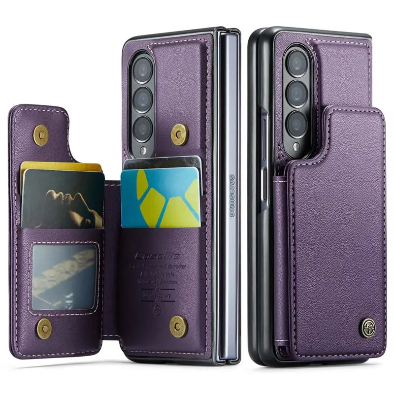 삼성 갤럭시 Z Fold4 용 CaseMe RFID 차단 지갑 가죽 케이스 (킥스탠드 플립 백 커버 포함)