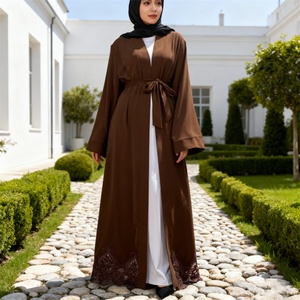 9.9 Smooth Nida Loose Sleeve Pretty Lace Bottom Elegant Cardigan New Arrival Design New Muslim Islamic Abaya 1947# - Product Image 2