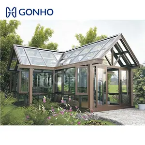 GONHO Decorating Glss Room Customized Wooden Color Windproof Safety Saving Electricity Triangle Roof Sunroom