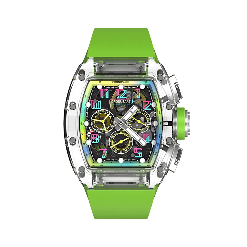 Penjualan laris jam tangan mekanik bentuk kubah kristal safir NTPT jam tangan otomatis kerangka mekanik obral