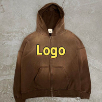 Veste à capuche zippée surdimensionnée Y2K personnalisée, style streetwear, délavée à l'acide, effet soleil, 100 % coton épais de haute qualité, par le fabricant