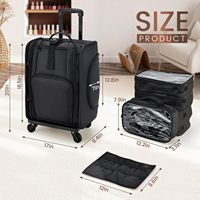 Valise de Maquillage Professionnelle Pliable à Roulettes en Tissu Oxford Grande Capacité avec Compartiment Extensible Zippé pour Technicien(ne) Ongulaire et Coiffeur(se)