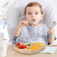 Logo personnalisé vaisselle dessin animé animal divisé aspiration bambou saladier ensemble assiette bol en bois ensemble d'assiettes pour enfant