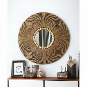 Large Natural Rattan <b>Mirror</b> 18x45inch Asian Zen Rustic Wall Hanging Environment-Friendly Nhat Minh Christmas Gift Bedroom Decor - Product Image 1