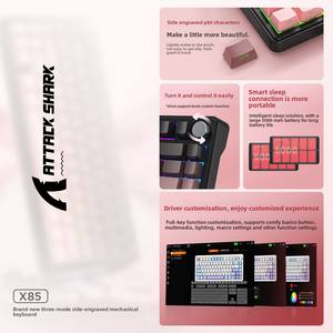 <span class=keywords><strong>Clavier</strong></span> de jeu X85 RGB éclairé, trois modes sans fil, personnalisable, style mécanique, touches imprimées sur le côté, claviers interchangeables à chaud - Product Image 5