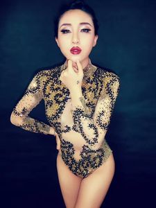 Vestido de fiesta de lujo para escenario, traje de una pieza ajustado con diamantes de imitación dorados brillantes para club nocturno, Bar, <span class=keywords><strong>Netflix</strong></span>, bailarina de plomo - Product Image 5