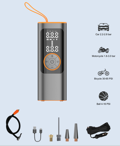 เครื่องสูบลมยางพกพาแบบพรีเมียม 6000mAh 150PSI พร้อมสายชาร์จในรถยนต์ ระบบหยุดอัตโนมัติ จอแสดงผลคู่ LED และพาวเวอร์แบงค์ - Product Image 1