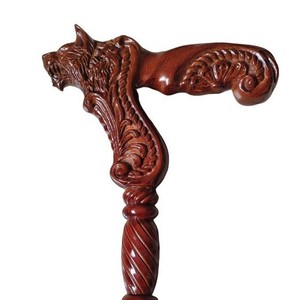 Canne de marche en bois massif avec tête de loup et de chien Fiage, 90-95 cm, embout en caoutchouc - Product Image 1
