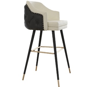 Tabouret de bar moderne avec dossier en cuir noir, chaise haute pour usage domestique et commercial, design stable - Product Image 5