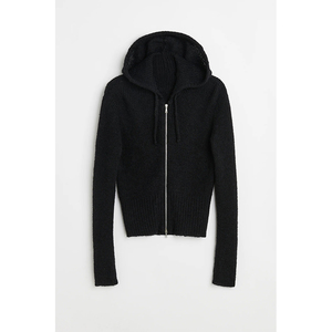 Streetwear Daily Casual Y2K Slim Fit Style <b>Full</b> <b>Zip</b> Drawstring Hood Rib Hem Cropped Women's Knit Hooded <b>Cardigan</b> - Product Image 1