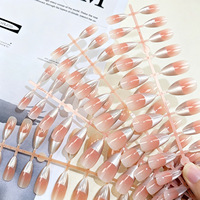 Faux ongles à presser en ABS, courts, effet dégradé rose blush, motif œil de chat coucher de soleil, pré-dessinés, pour un teint éclatant et une allure purement séduisante