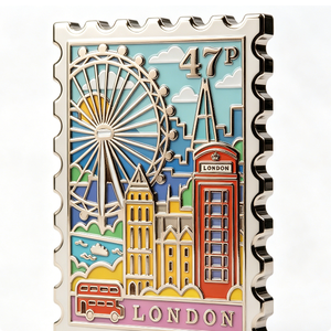 Pin Metálico con Paisaje Urbano de Londres, Chapado en Oro, Aleación de Zinc, Esmalte Duro, Recuerdo, Forma Rectangular, Tema de Viajes - Product Image 4