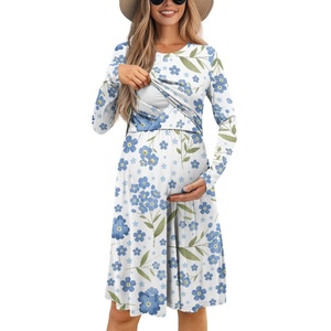 Robe décontractée pour femmes enceintes, à fleurs et à imprimé léopard, de haute qualité, douce et confortable, taille plus, robe d'allaitement - Product Image 1