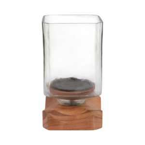 Wood And <b>Glass</b> Candle Holder Hurricane Contemporary Pillar <b>Candlestick</b> For Dining Table Centerpieces - Product Image 4