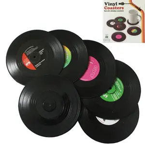 Fashion Baru Retro Vinil Rekaman CD Minuman Coaster Cangkir Mat 6 Buah/Set Kotak Hadiah Kemasan