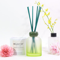 Bocal en verre personnalisé pour bougie parfumée d'intérieur, diffuseur d'ambiance en verre dépoli vert avec bâtonnets et emballage cadeau