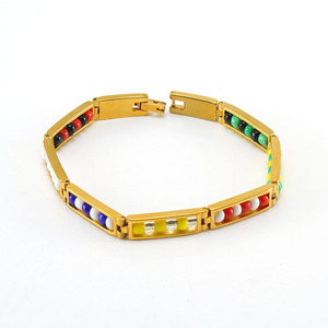 Pulsera <span class=keywords><strong>de</strong></span> Acero Inoxidable Chapada en Oro <span class=keywords><strong>de</strong></span> 18k al por Mayor, Siete Potencia, Pulsera Africana <span class=keywords><strong>de</strong></span> las Siete Potencias, Santería - Product Image 1