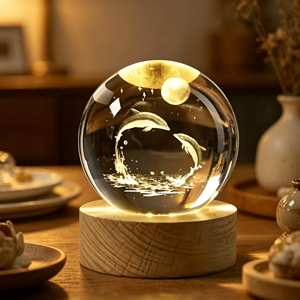 Customizable 6cm Glass Ball 3D Laser Engraved Animal Series Wooden LED Night <b>Light</b> for Home Decoration - Product Image 4