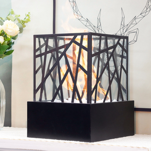 Camino portatile quadrato in vetro da tavolo a bioetanolo camino da tavolo a bioetanolo durevole piccolo camino con pietre bianche - Product Image 3