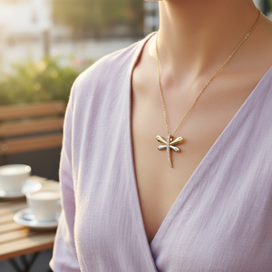 14K <b>Solid</b> <b>Gold</b> Fashion Dragonfly Charm <b>Pendant</b> Necklace Animal Necklace Fine Jewellery for Women Made in Turkey - Product Image 3