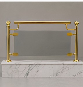 Barandilla de escalera de lujo de acero inoxidable dorado con base de mármol, pasamanos moderno para balcón interior, para diseño de interiores del hogar - Product Image 2