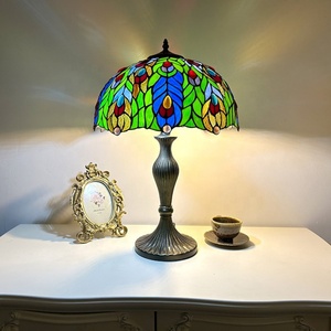 Longhuijing for Style Peacock Stained Glass Lampshade AC Adjustable Table Lamp 16 Inch E26 Foyer Hotel Bar Restaurant Flexible - Product Image 3