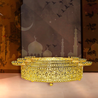 642024 Ensemble de 3 plateaux de service ronds dorés effet miroir, 12 pièces 35x35(L) pour le stockage alimentaire, Fournitures Ramadan, Vente en gros