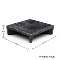 Plateau carré en marbre noir WeiVibe avec base croisée, piédestal en pierre naturelle veinée blanche, organiseur de vanité, plateau de service pour salle de bain