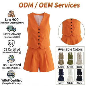 Nouveau style – Ensemble deux pièces tissé élégant avec gilet sans manches plissé à col en V et boutonnage simple, idéal pour les occasions décontractées, mariages et soirées. - Product Image 1