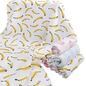 Двухслойное банное полотенце для новорожденных из 100% хлопка с фруктовым узором, муслиновые пеленки, одеяла