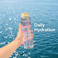 Botella de Agua de Vidrio con Estampado Floral de 550 ml con Tapa de Madera, Logotipo Personalizado, Venta al por Mayor