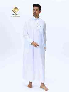 เสื้อคลุมบุรกาผู้ชายสีขาวแขนยาวผ้าฝ้ายทรงยาวสไตล์ตะวันออกกลาง แบรนด์อัลฮาราเมน ดีไซน์เรียบหรู ป้องกันไฟฟ้าสถิต ระบายอากาศได้ดี - Product Image 3
