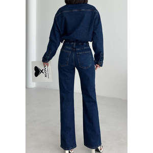 Combinaison en jean classique Xlove, taille haute, jambes larges, salopette pour femmes, 100% coton, lavable, style simple et tendance - Product Image 1