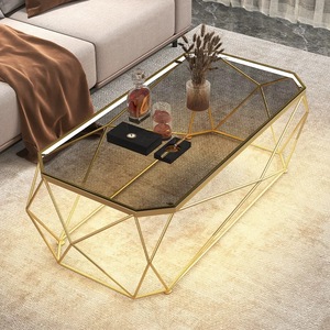 <strong>Polygon</strong> Stainless Steel Frame Tea <strong>Table</strong> Transparent Glass Top With LED Light Strip Coffee <strong>Table</strong> - Product Image 2