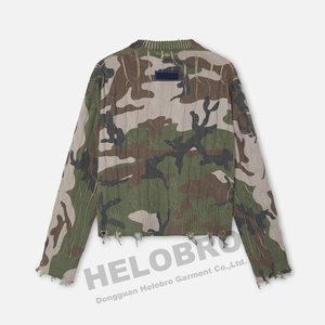 Suéter de punto de camuflaje de algodón de gran tamaño de invierno de fabricante personalizado, suéter de cuello redondo desgastado para hombre, suéteres de punto de camuflaje para hombre - Product Image 6
