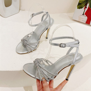 Sandalias de Tacón con Tiras y Lazo Hecho a Mano con Pedrería para Mujer, Moda Verano 2025 - Product Image 2