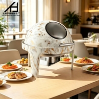 Hotelbedarf Roll-Top Rund 6L Edelstahl Marmor Chafing Dish Buffet Speisenwärmer-Set mit Glasfenster für Restaurants