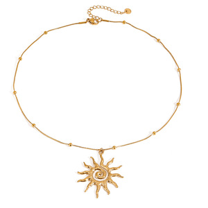 Collar con Colgante de Sol de Acero Inoxidable, Chapado en Oro de 18k, Diseño Geométrico en Espiral Martillado, Joyería de Moda para Mujer - Product Image 5