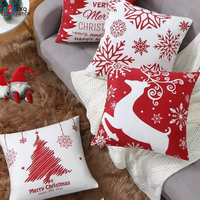 Housse de coussin décorative double face en lin, velours, coton et satin imprimé, personnalisée OEM, pour canapé extérieur, thème Noël