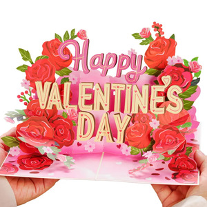 Tarjeta de San Valentín 3D con rosas rojas, tarjeta de felicitación de papel para regalo de amor - Product Image 3