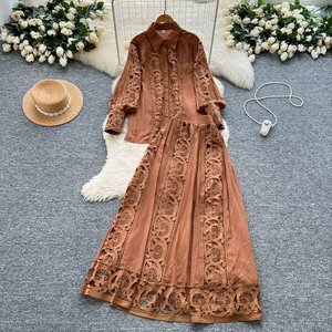 Set Blusa in <span class=keywords><strong>Pizzo</strong></span> e Gonna - Elegante Camicia a Maniche Lunghe + Gonna Midi a Vita Alta Svasata Completo da Donna - Product Image 3