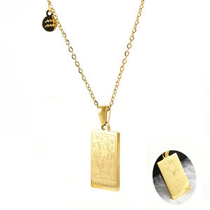 Lincy kare Tarot kartı onikinci zodyak desen 18K altın paslanmaz çelik kolye kolye kablo zinciri ile küçük yuvarlak Charm - Product Image 1